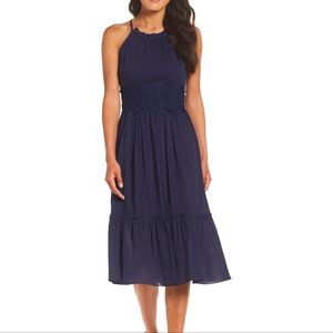 Eliza J Halter Navy Blue Embroidered Sundress Size: 10
